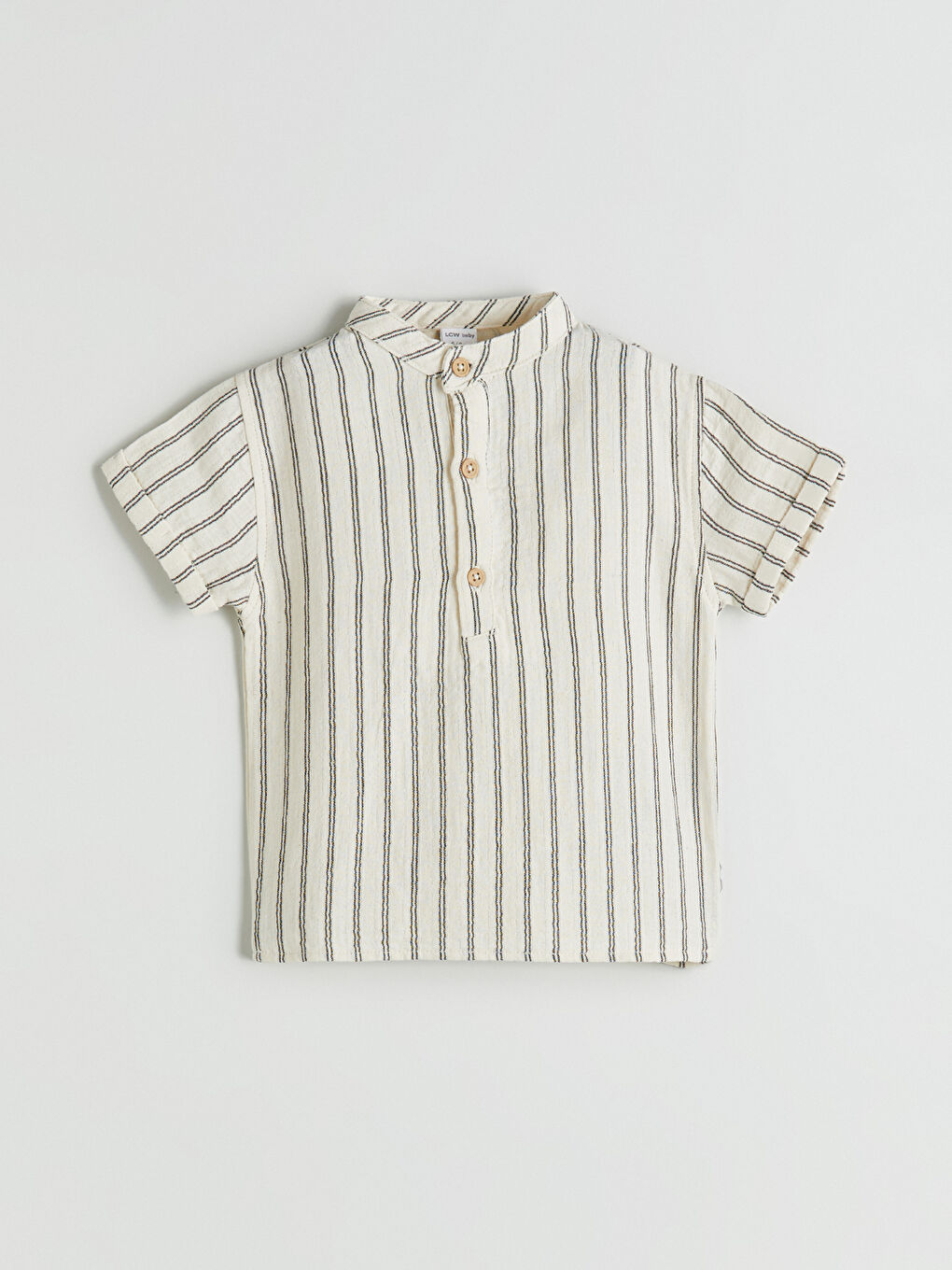 Ekru Hakim Yaka Çizgili Erkek Bebek Gömlek