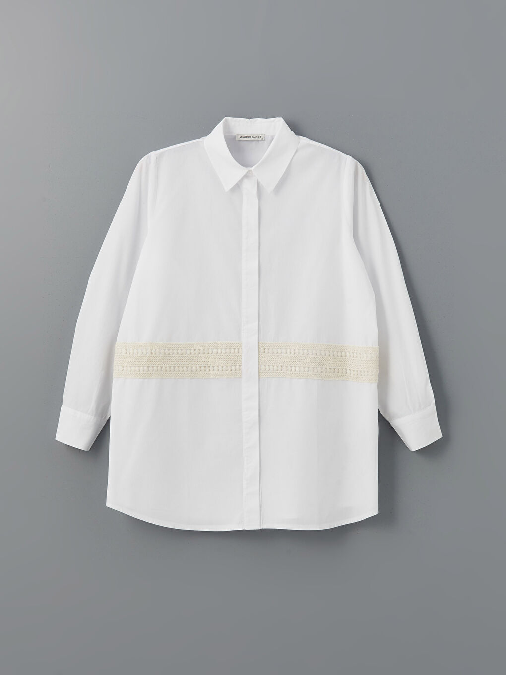 Ekru Dantel Detaylı Poplin Kadın Gömlek Tunik-4