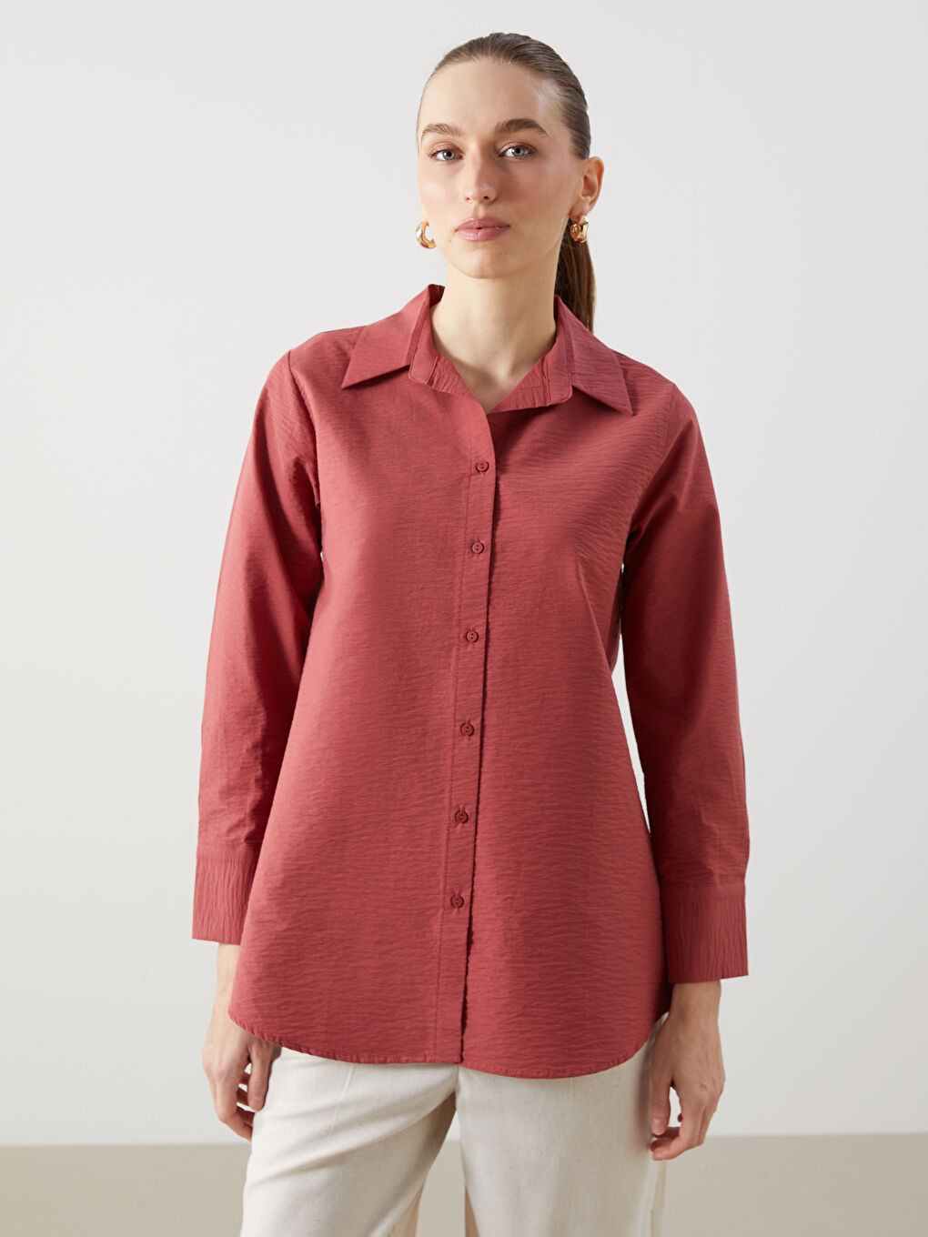 LCWAIKIKI Classic Mercan Poplin Kadın Gömlek Tunik