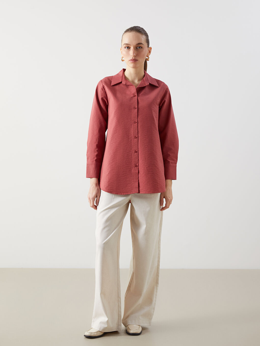LCWAIKIKI Classic Mercan Poplin Kadın Gömlek Tunik - 1