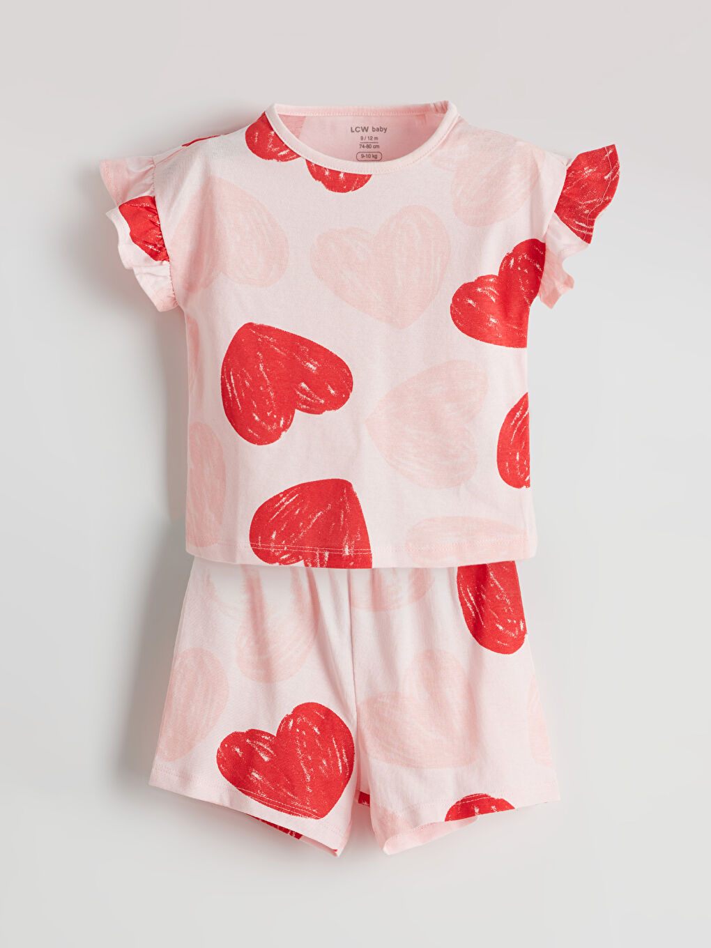 Heart Printed Baby Girls' Shortie Pyjama Set