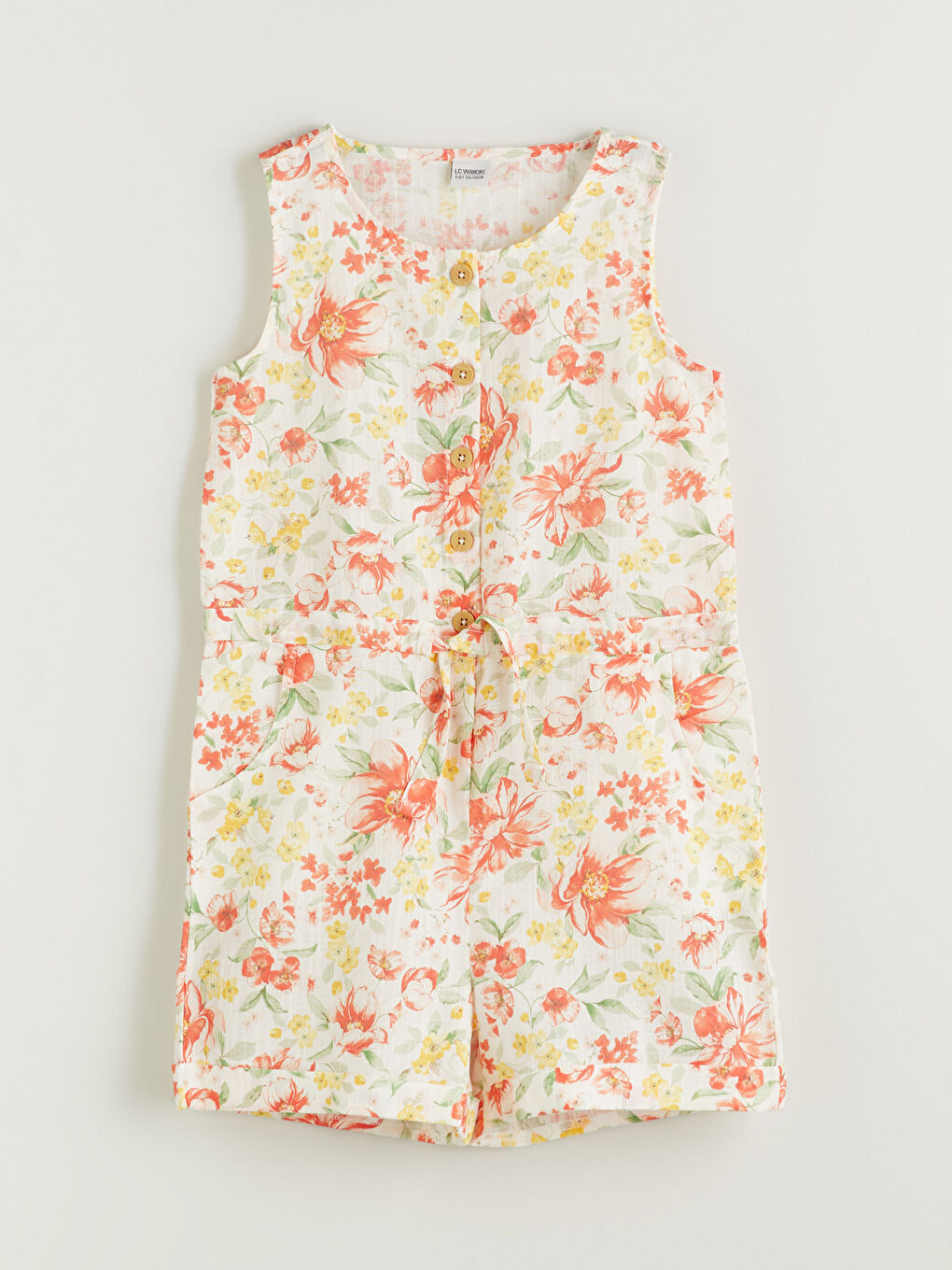 Ekru Bisiklet Yaka Çiçekli Kız Çocuk Tulum-2