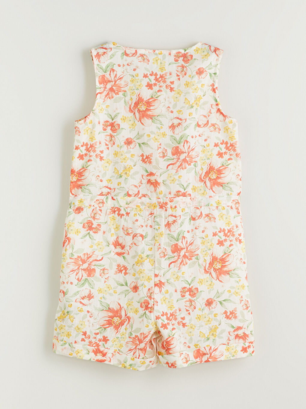 Ekru Bisiklet Yaka Çiçekli Kız Çocuk Tulum-4