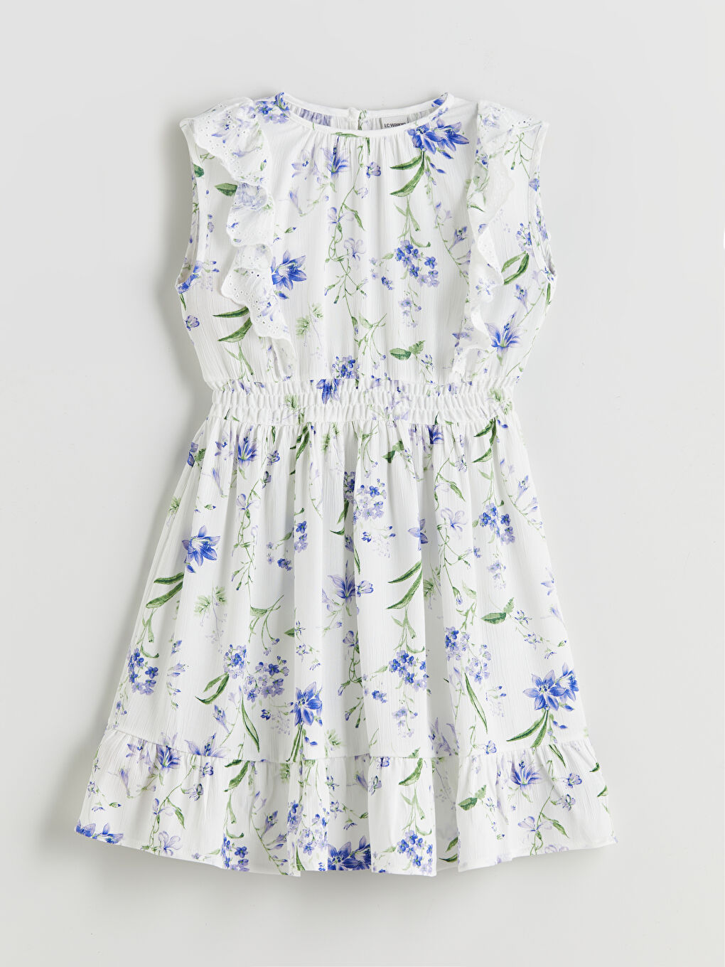 Beyaz Bisiklet Yaka Çiçekli Kız Çocuk Elbise