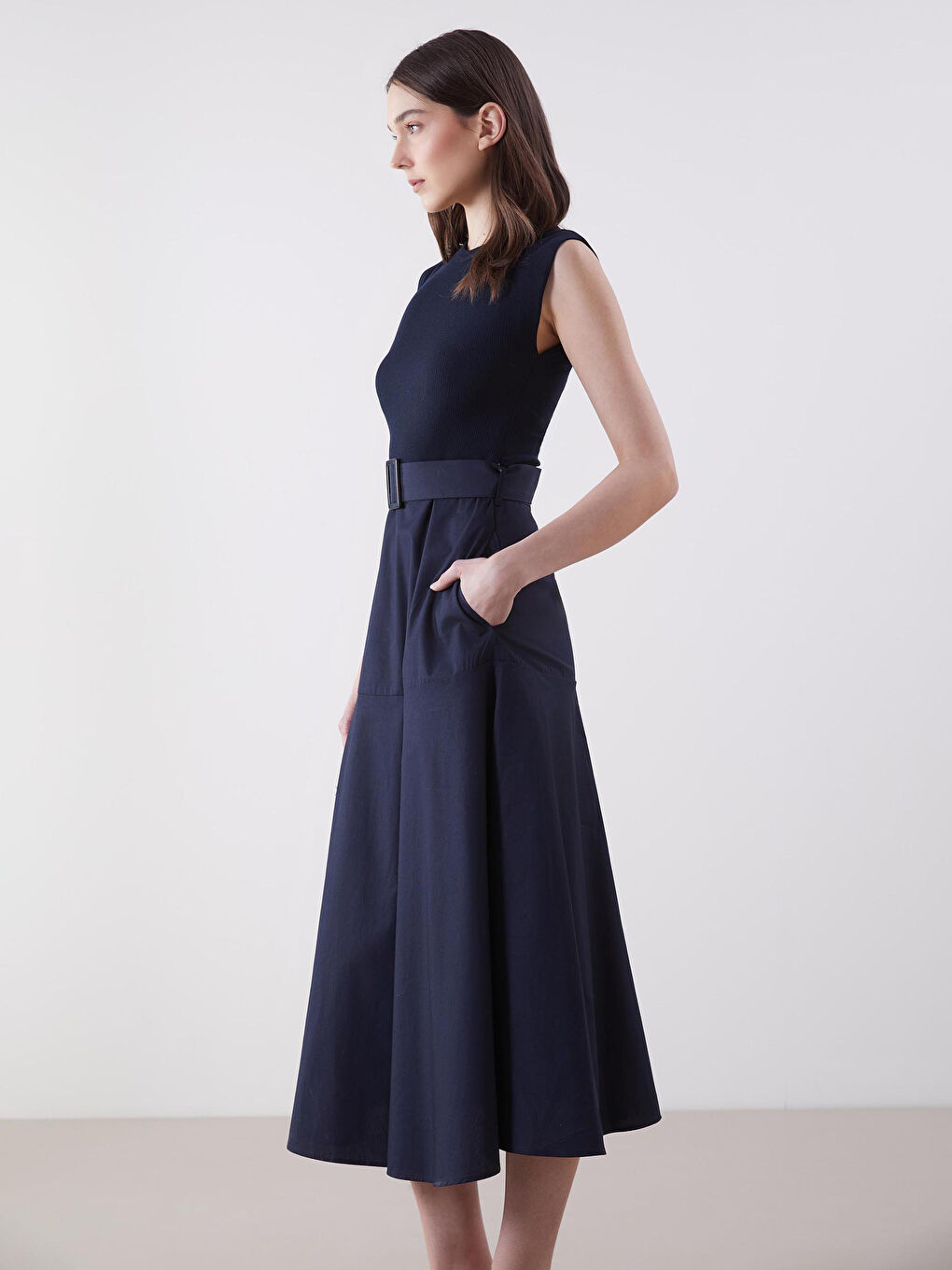 Lacivert Bisiklet Yaka Kadın Elbise-1