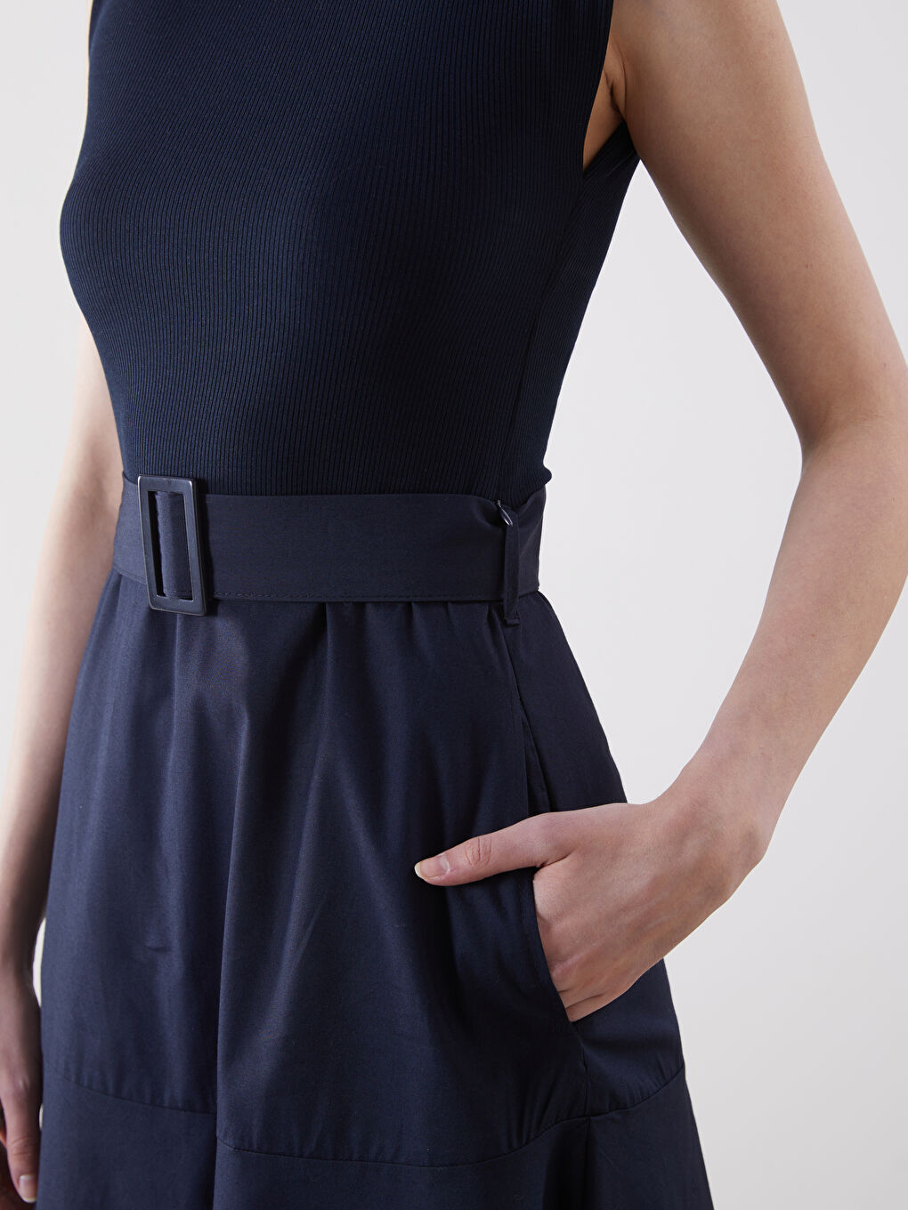 Lacivert Bisiklet Yaka Kadın Elbise-2