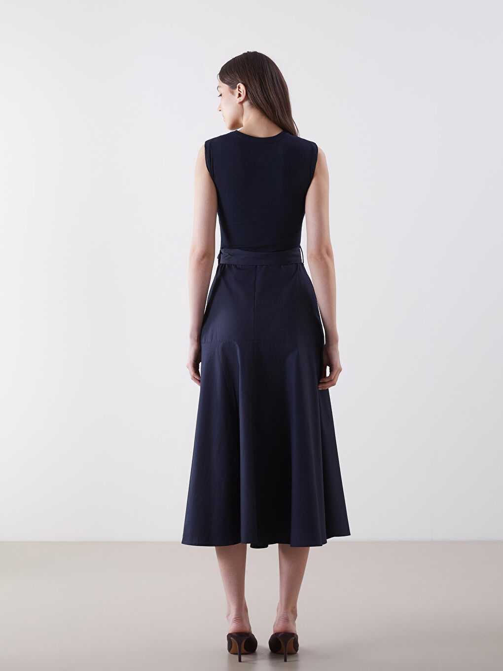 Lacivert Bisiklet Yaka Kadın Elbise-3