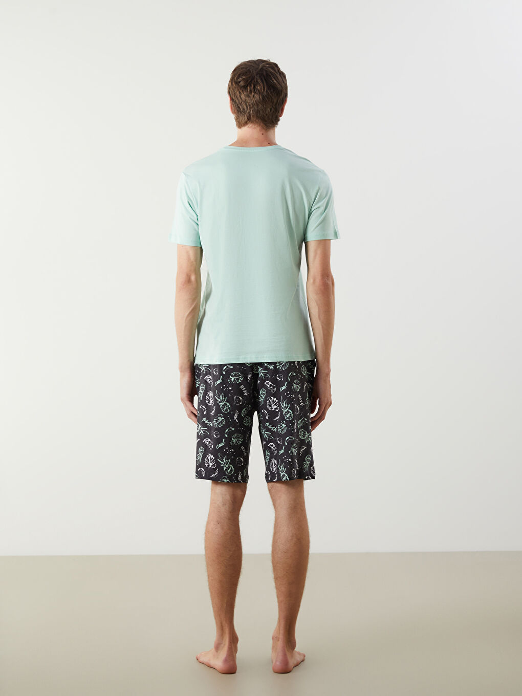 Yeşil Standart Kalıp Erkek Şortlu Pijama Takımı-3