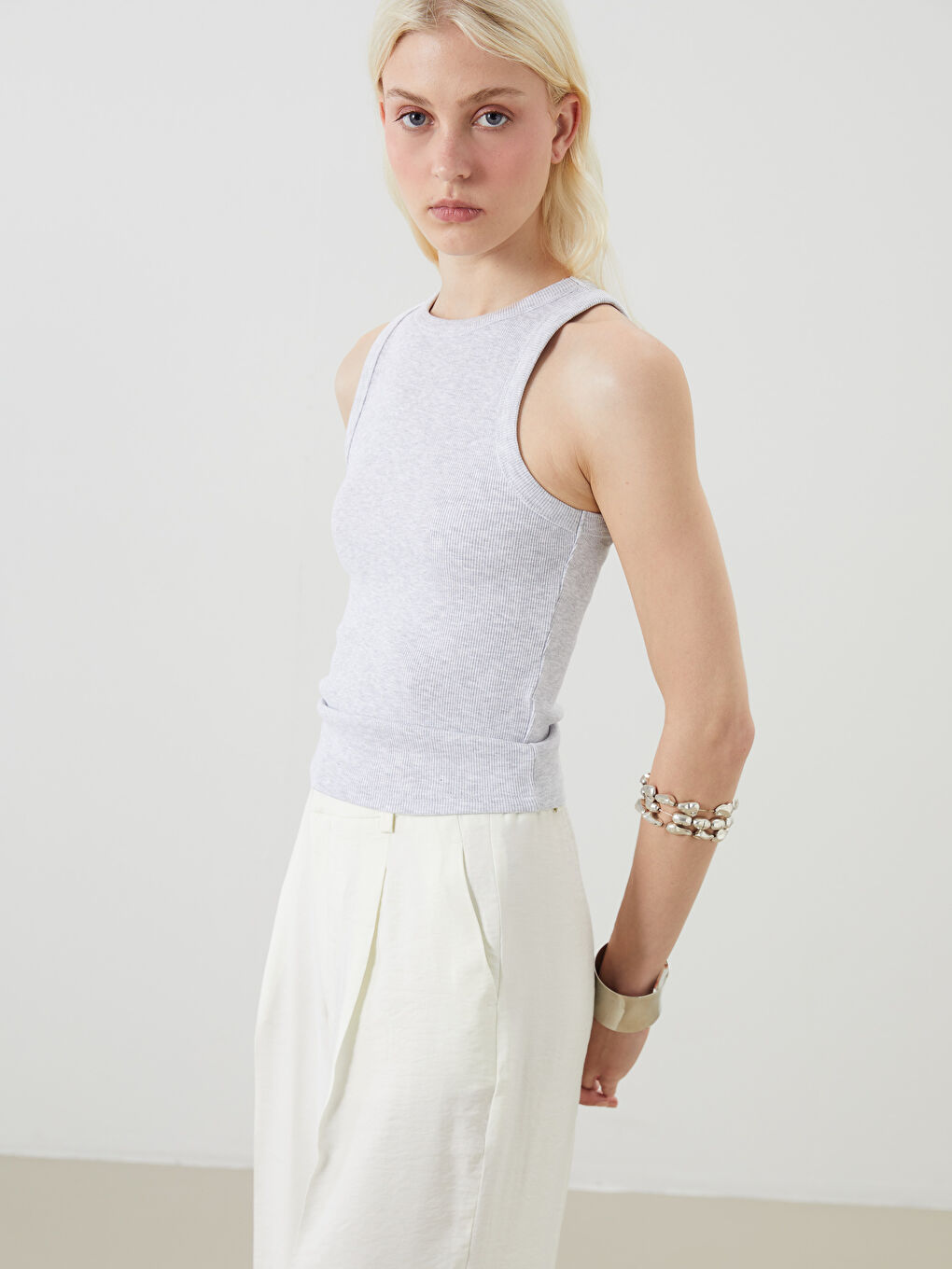Crew Neck Textured Women's Tank Top -S5GC35Z8-EEZ