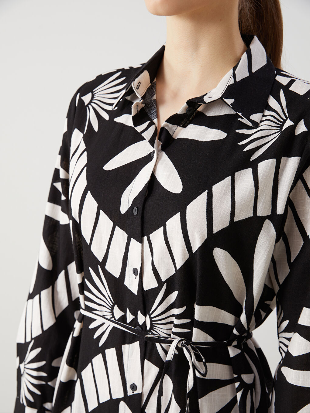 Siyah Desenli Kadın Gömlek Tunik-2