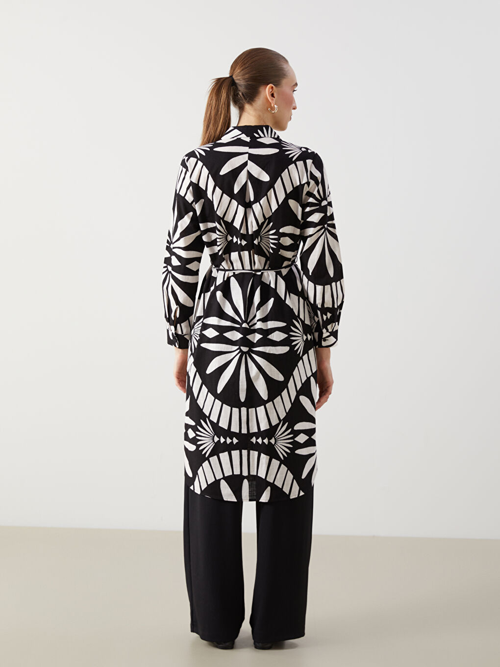 Siyah Desenli Kadın Gömlek Tunik-3