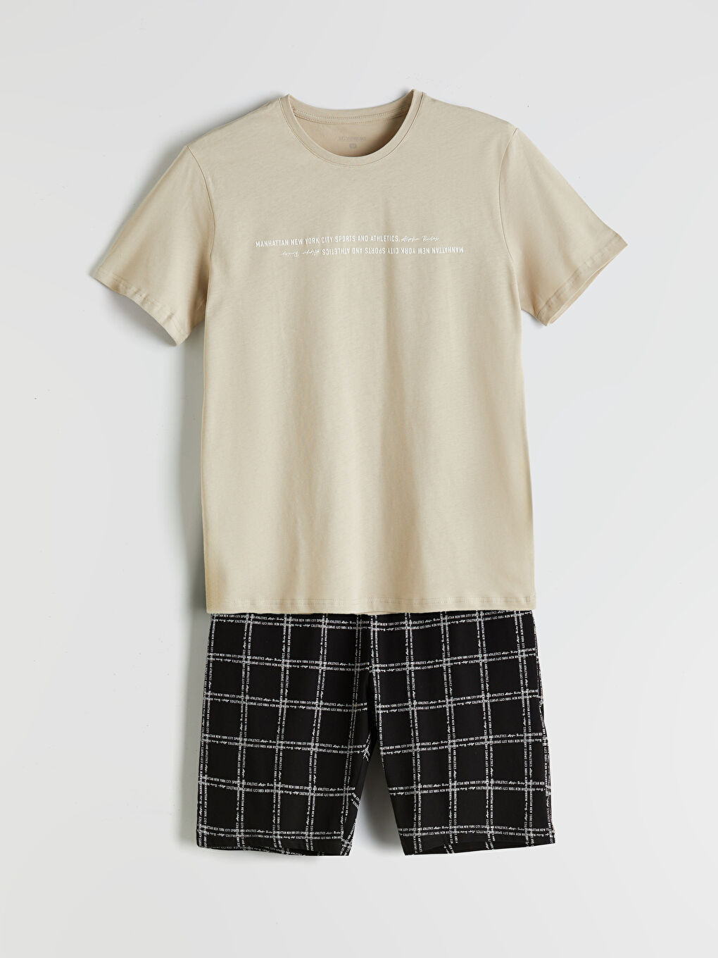 Bej Standart Kalıp Erkek Şortlu Pijama Takımı-4