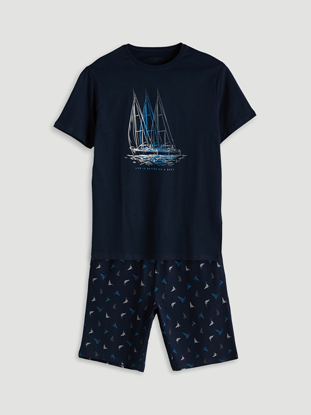 Lacivert Standart Kalıp Erkek Şortlu Pijama Takımı-4