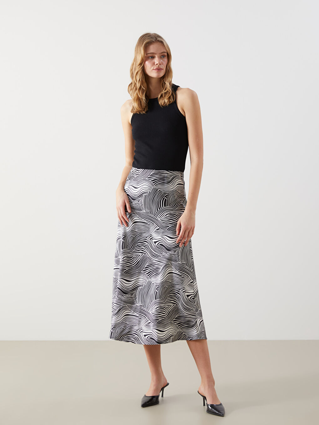 Slim Fit Patterned Satin Skirt -S5GC78Z8-LQJ