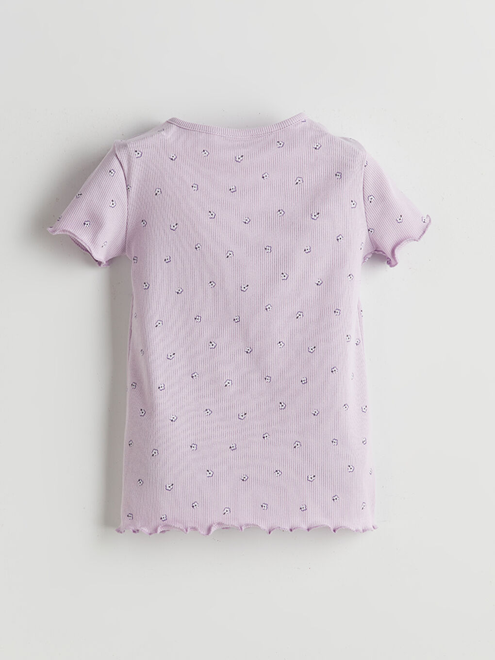 Lila Bisiklet Yaka Çiçekli Kız Bebek Pijama Üst-1