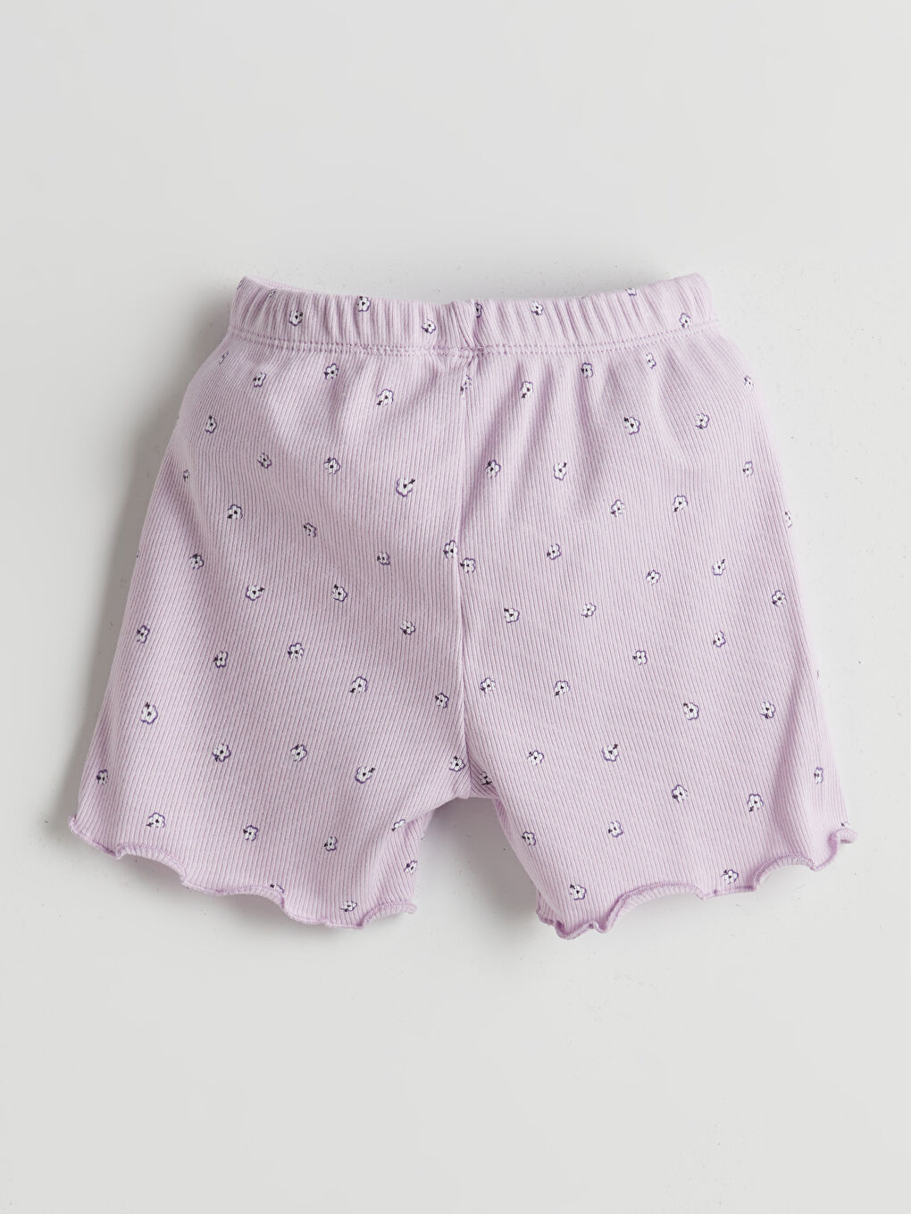 Lila Beli Lastikli Çiçekli Kız Bebek Pijama Alt-1