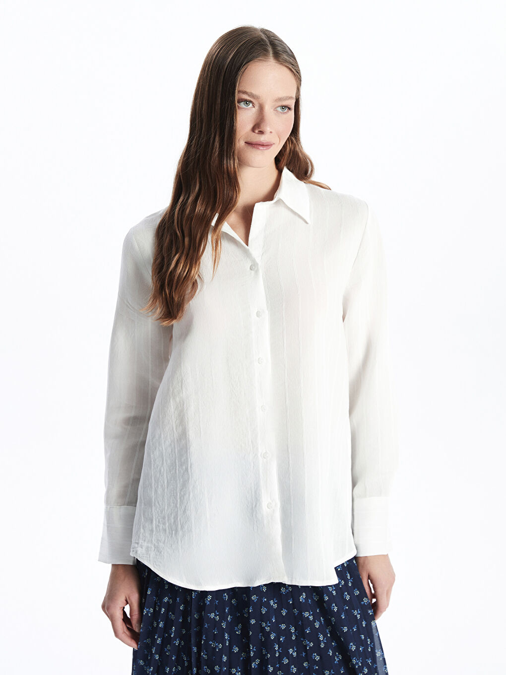 Beyaz Çizgili Armürlü Kadın Gömlek