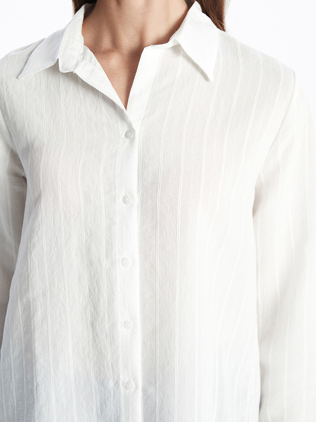 Beyaz Çizgili Armürlü Kadın Gömlek-2