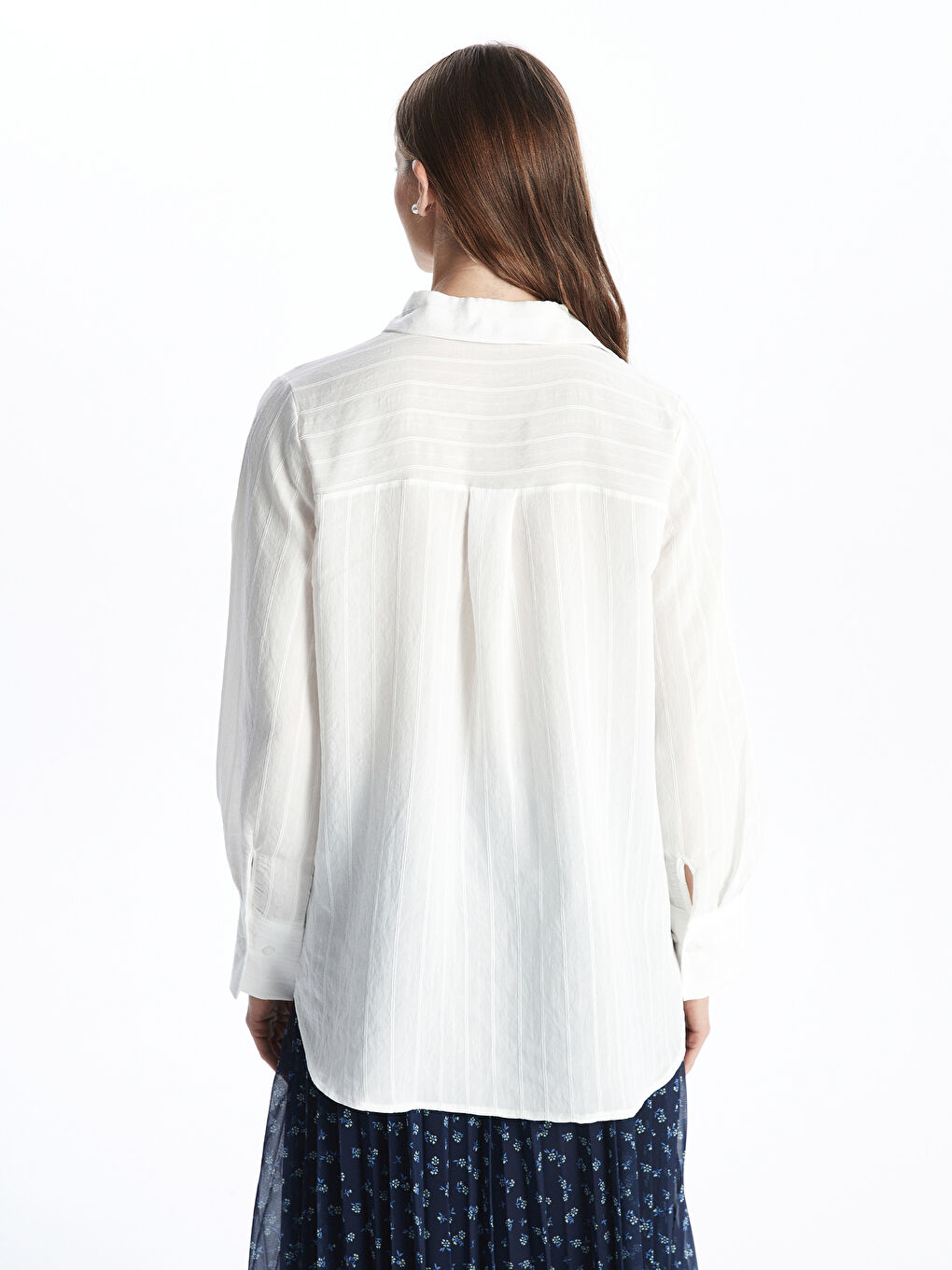 Beyaz Çizgili Armürlü Kadın Gömlek-3