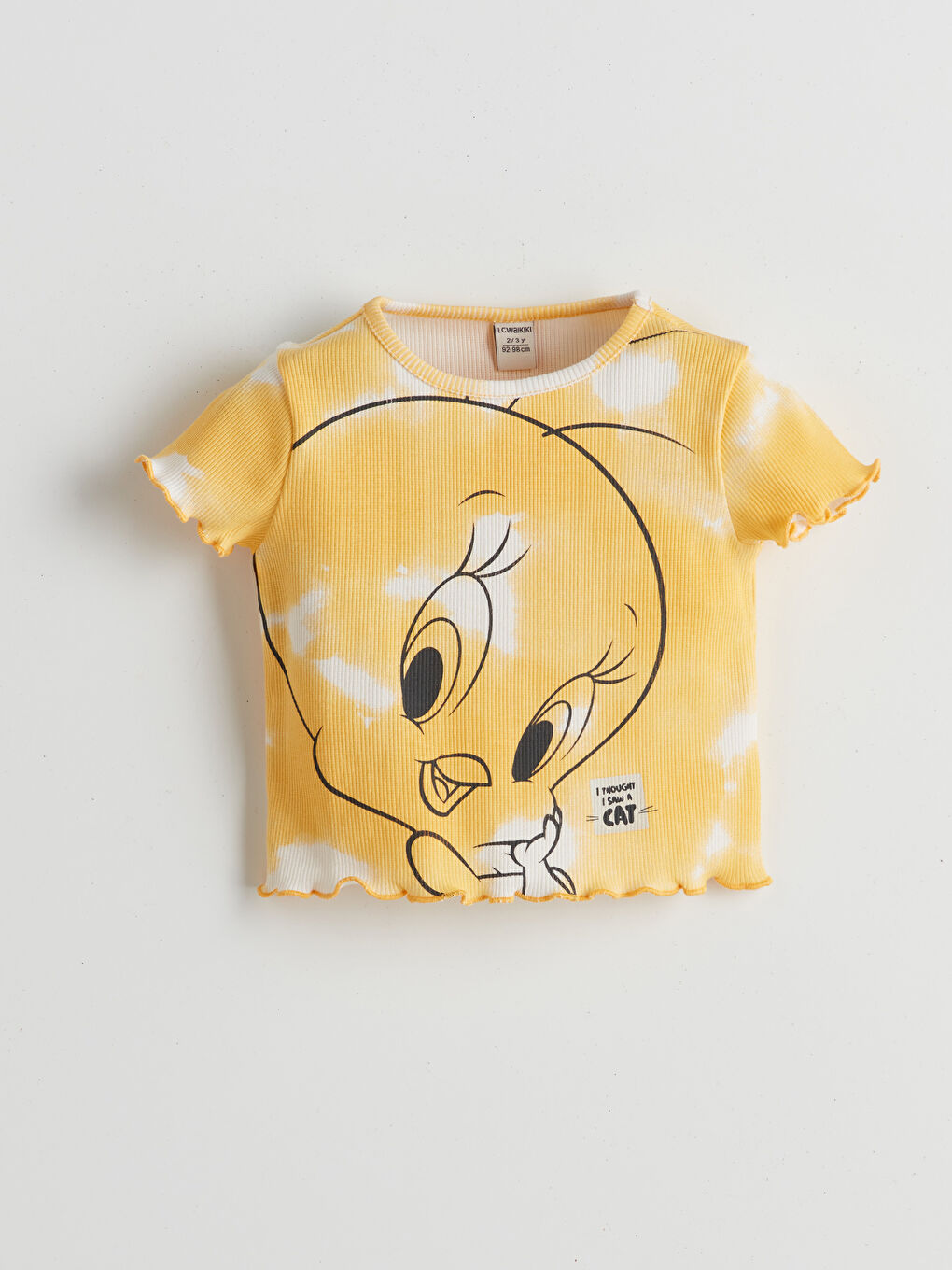 Crew Neck Tweety Printed Ruffled Baby Girls' T-Shirt -S5GD99Z1-LUG