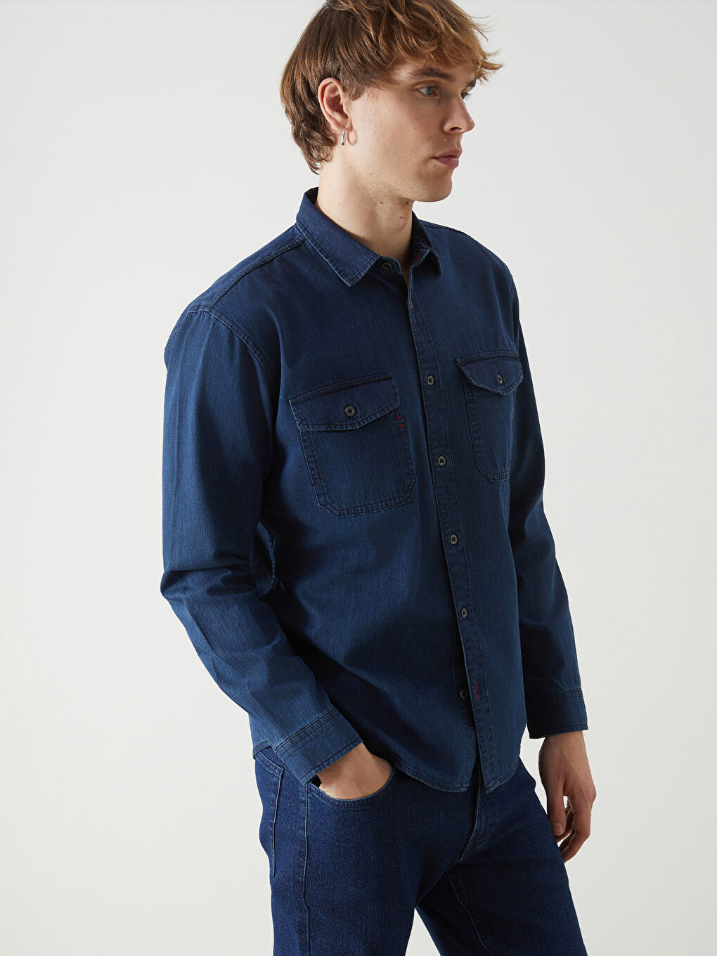 İndigo Regular Fit Uzun Kollu Erkek Jean Gömlek