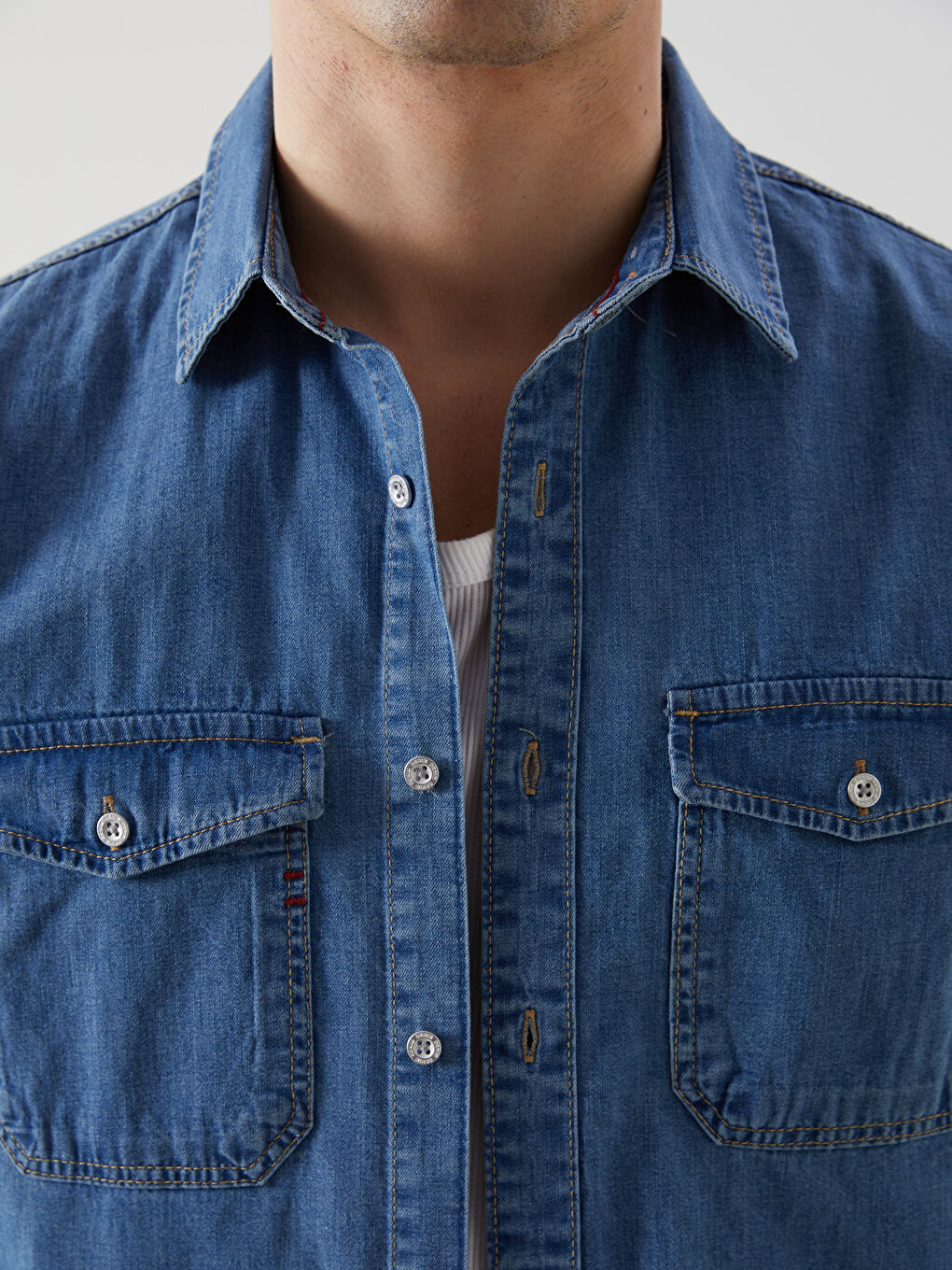 İndigo Regular Fit Uzun Kollu Erkek Jean Gömlek-2