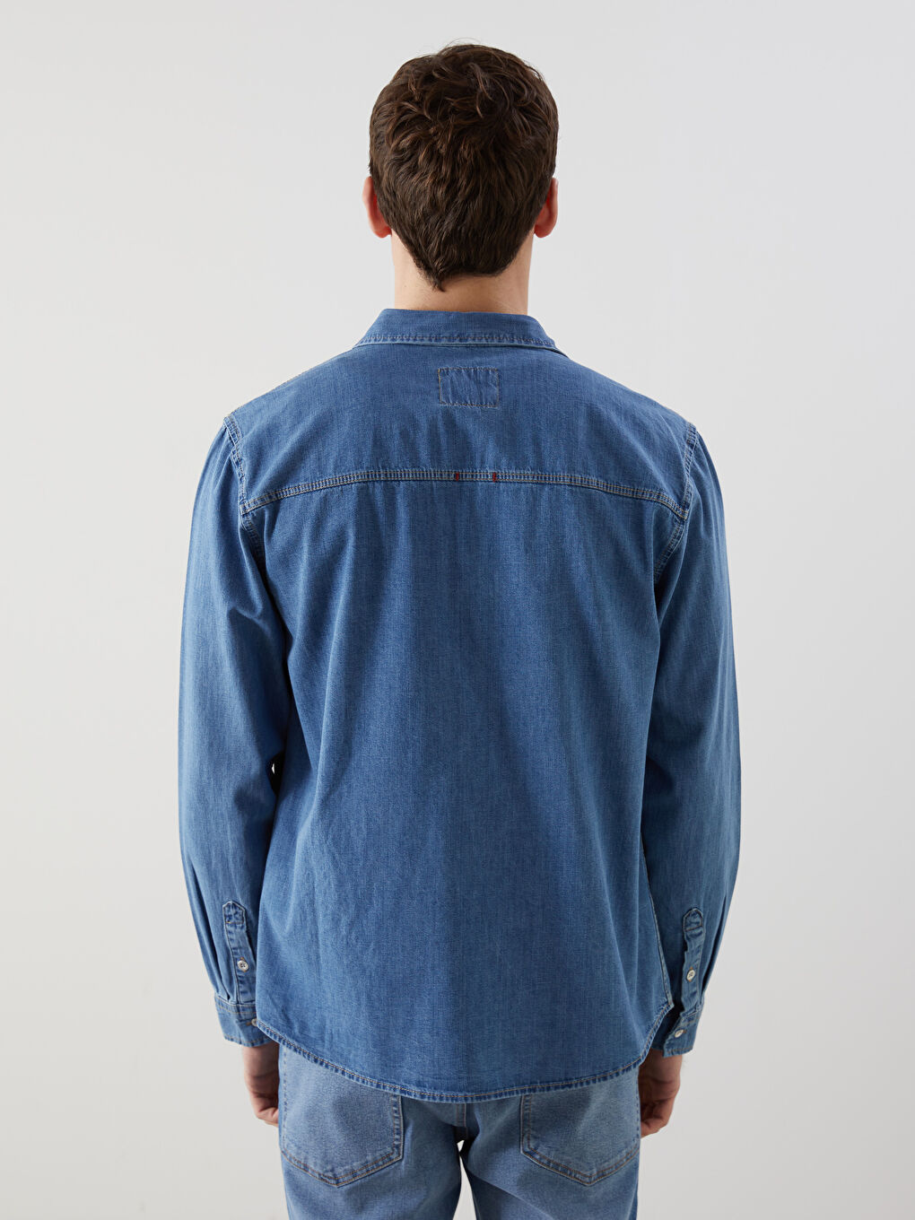 İndigo Regular Fit Uzun Kollu Erkek Jean Gömlek-3
