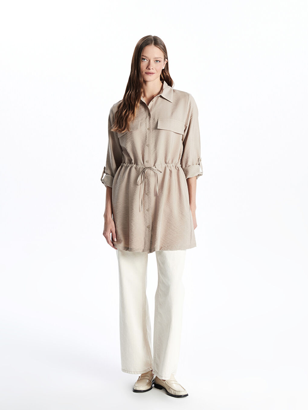 Bej Kadın Gömlek Tunik-1