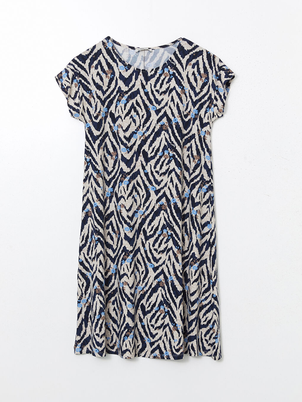 Bej Bisiklet Yaka Desenli Elbise-4