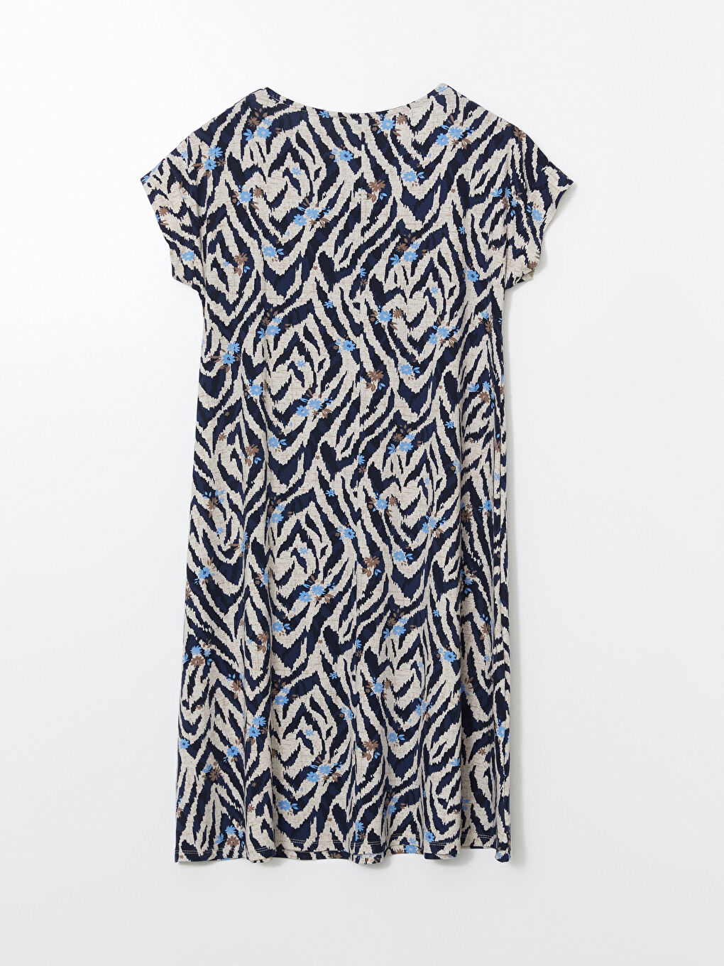 Bej Bisiklet Yaka Desenli Elbise-5