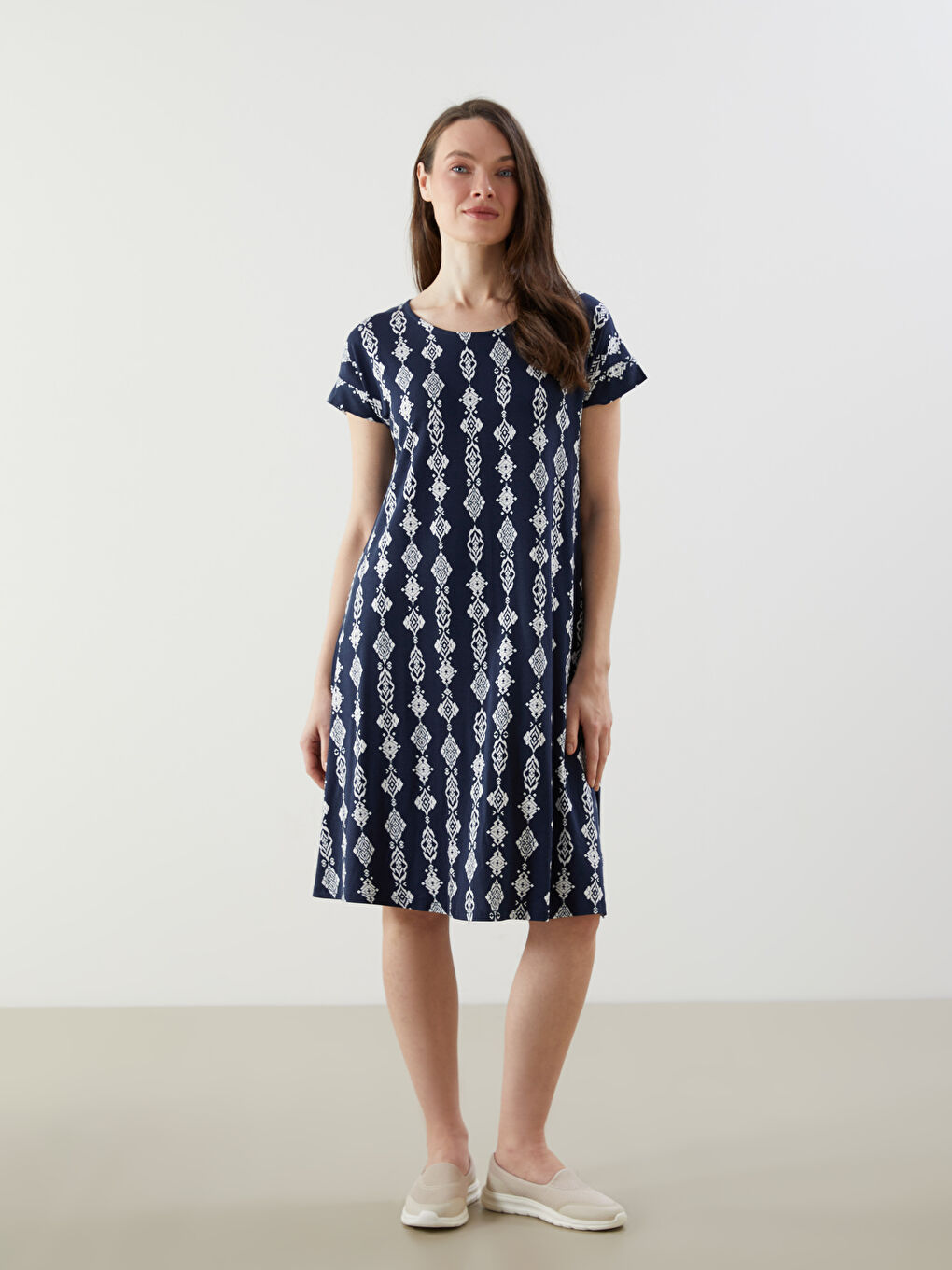 LCW Grace Crew Neck Patterned Women's Dress -S5GE13Z8-LRA