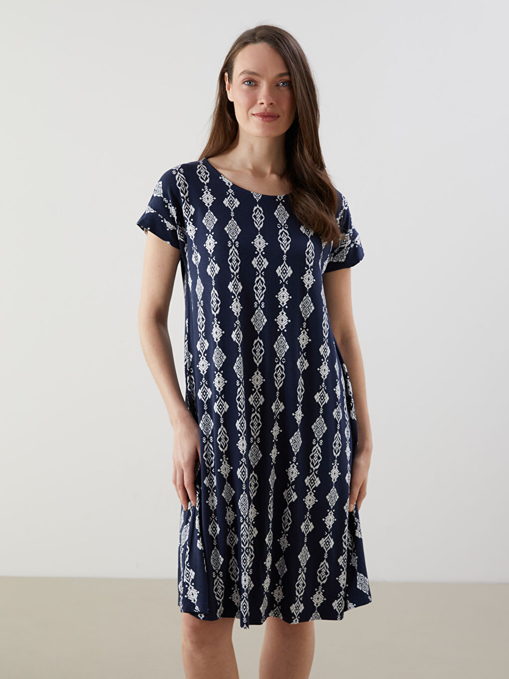 LCW Grace Crew Neck Patterned Women's Dress -S5GE13Z8-LRA