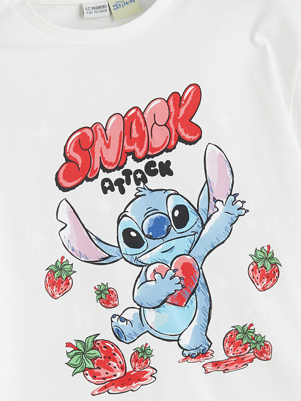 T-shirt E Gjatë Me Jakë Të Rrumbullakët, E Stampuar Stitch Për Vajza-1