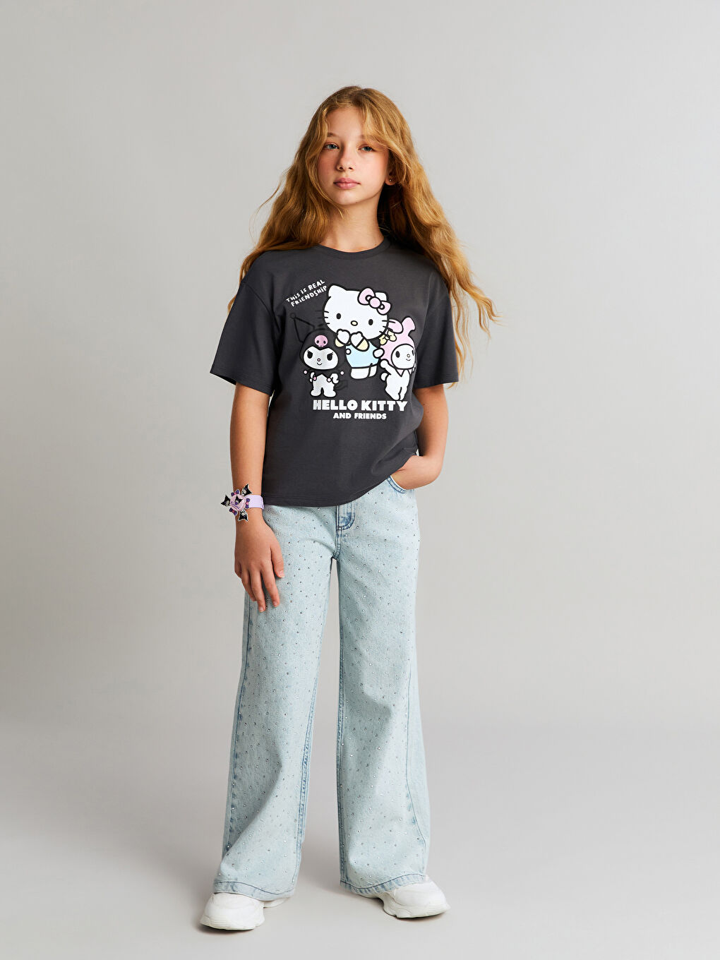 Crew Neck Hello Kitty Printed Girls' T-Shirt-1