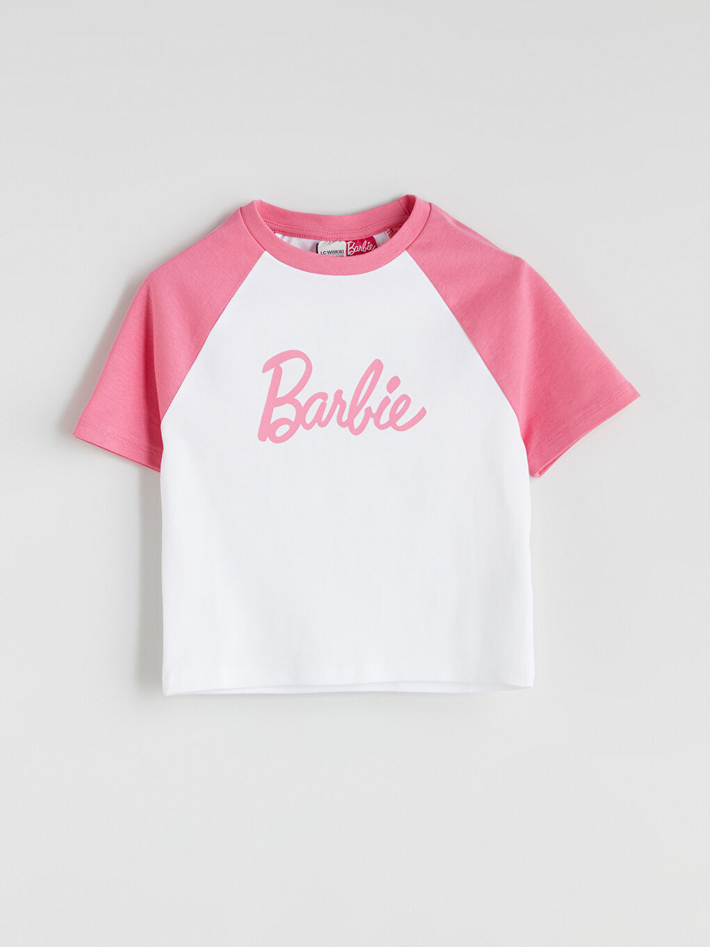 Beyaz Bisiklet Yaka Barbie Baskılı Kız Çocuk Tişört