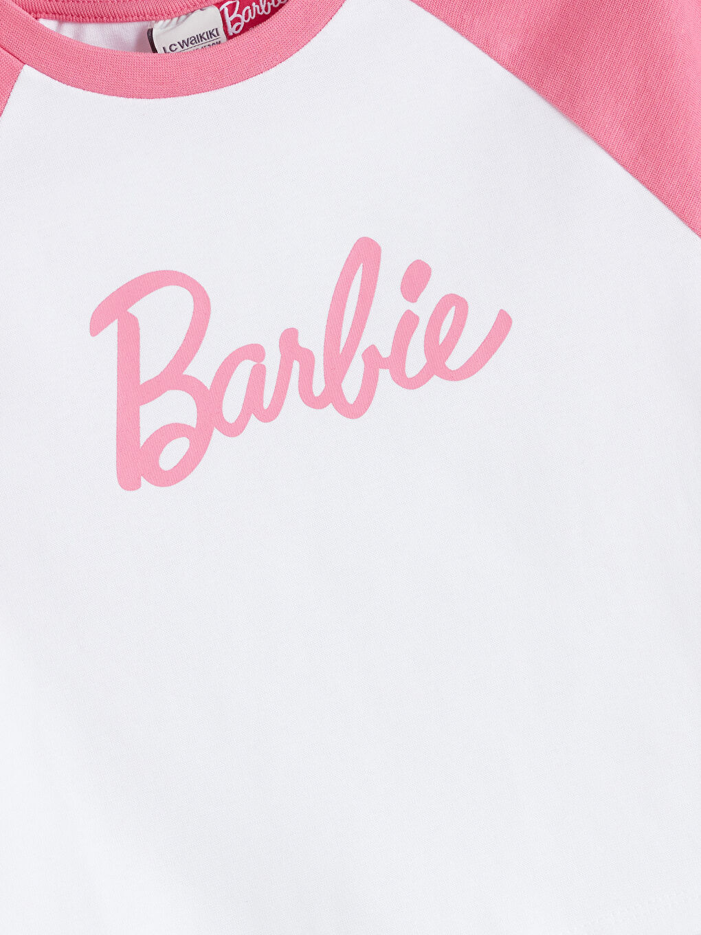 Beyaz Bisiklet Yaka Barbie Baskılı Kız Çocuk Tişört-1