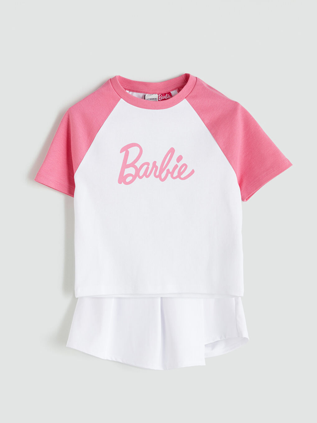 LCW Kids Crew Neck Barbie Printed Girls' T-Shirt and Shorts Skirt -S5GE47Z4-Q6K