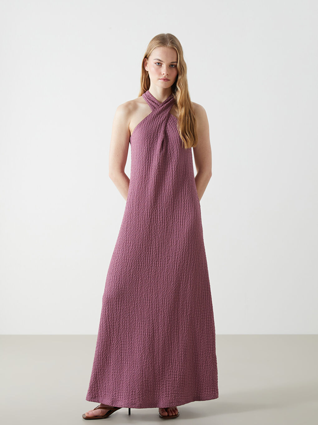 Halter Neck Textured Dress -S5GE85Z8-GVJ