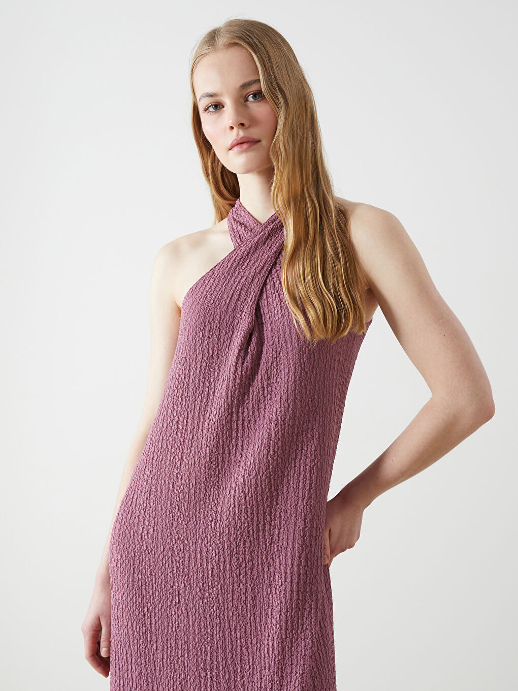 Halter Neck Textured Dress -S5GE85Z8-GVJ