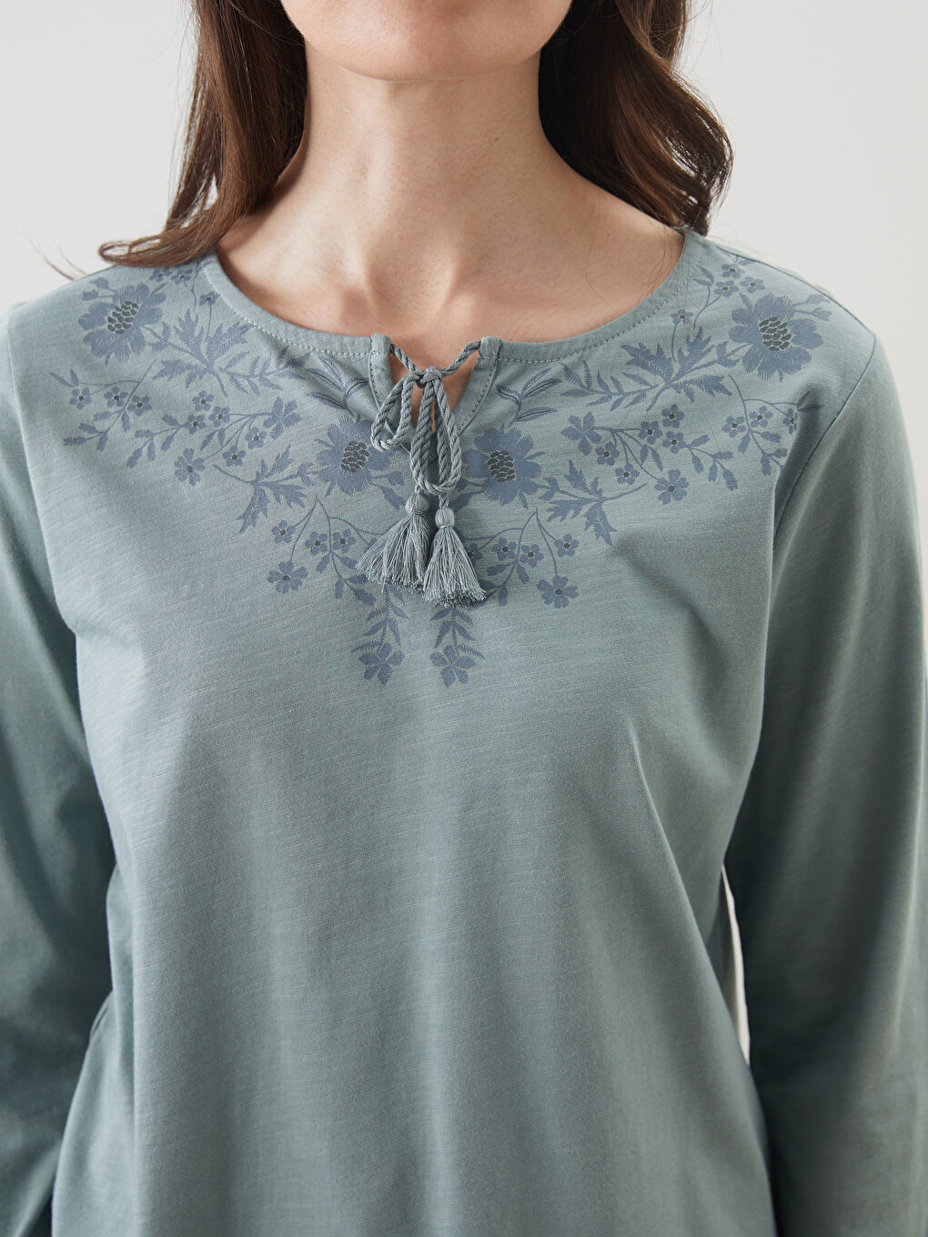 Tie Neck Patterned Women's Blouse -S5GE91Z8-DNS