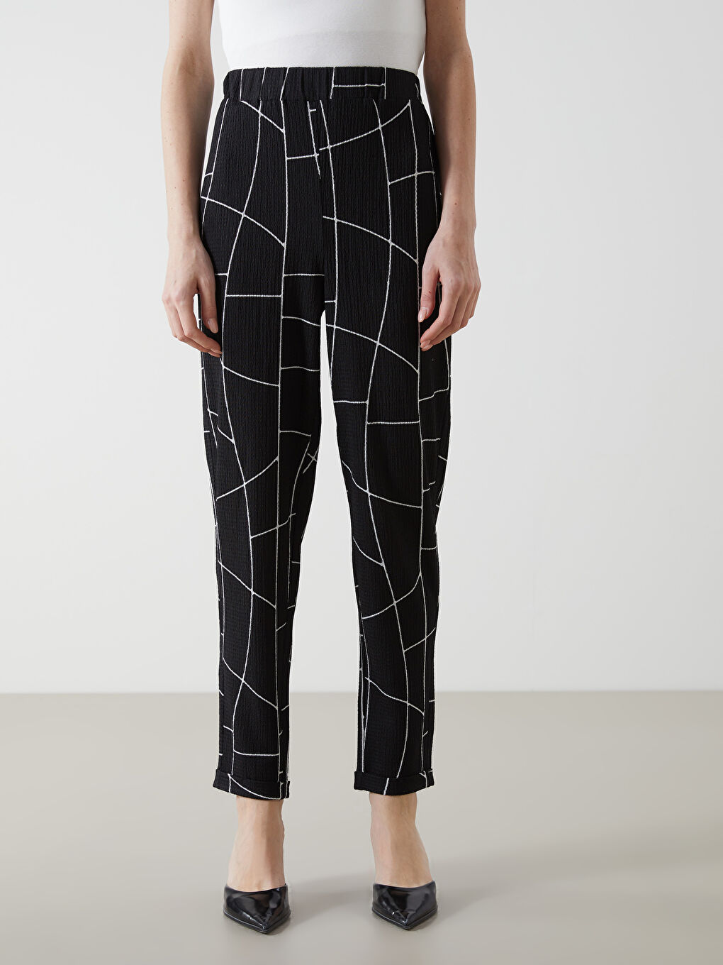 Elasticated Waist Patterned Women's Trousers -S5GE92Z8-LQJ