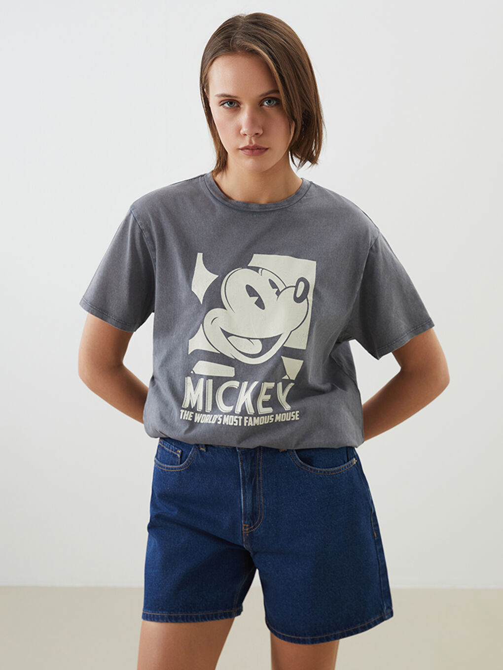 Crew Neck Mickey Mouse Printed Women's T-Shirt -S5GE95Z8-DC4
