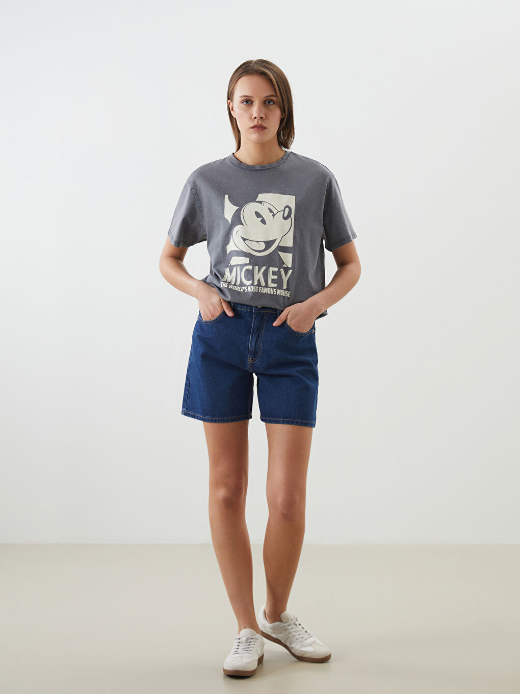 Crew Neck Mickey Mouse Printed Women's T-Shirt -S5GE95Z8-DC4