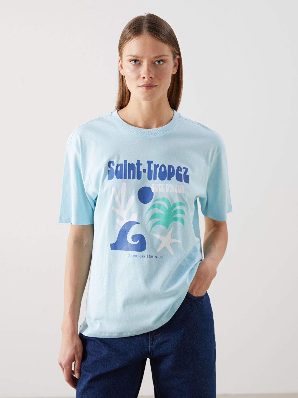 Crew Neck Printed Oversize Women's T-Shirt -S5GF00Z8-KXU