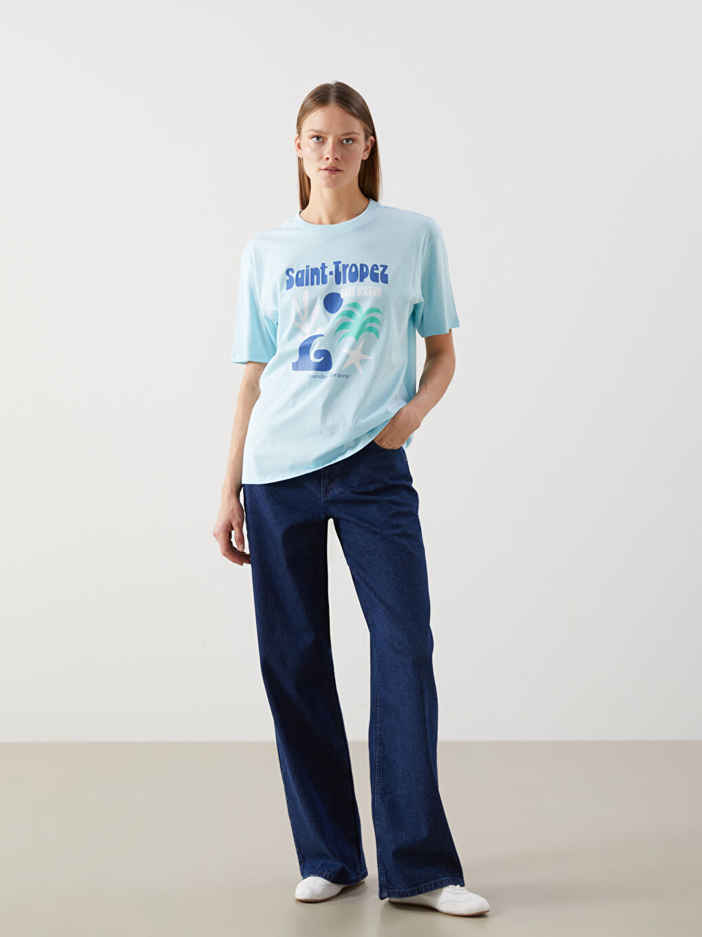 Crew Neck Printed Oversize Women's T-Shirt -S5GF00Z8-KXU