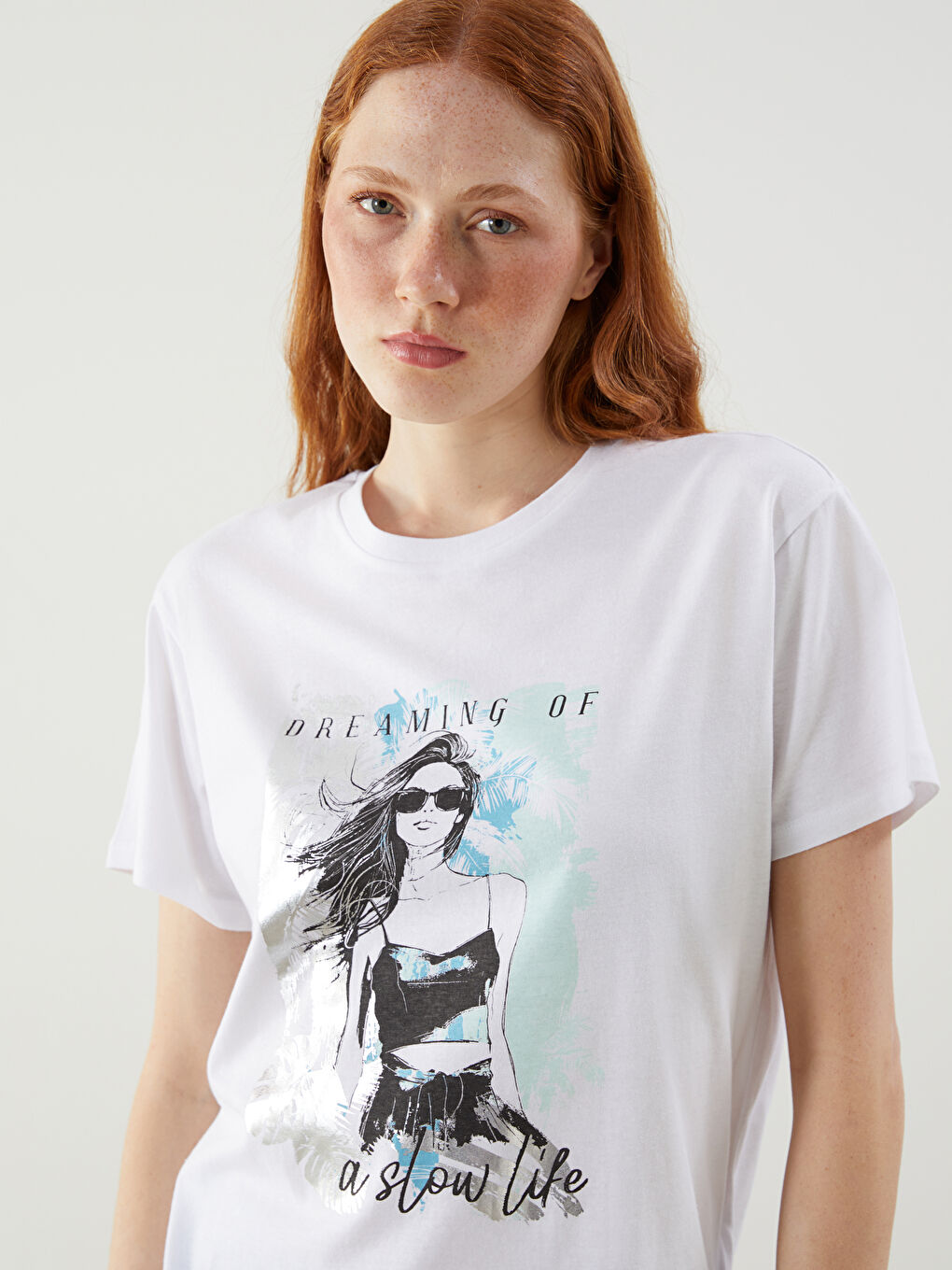 Crew Neck Printed Women's T-Shirt -S5GF02Z8-Q6K