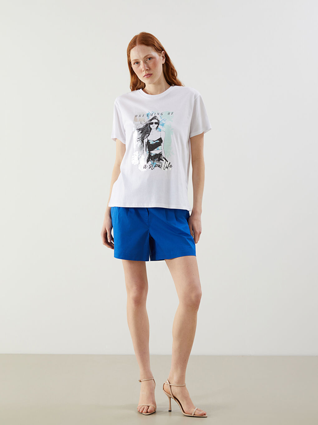 Crew Neck Printed Women's T-Shirt -S5GF02Z8-Q6K