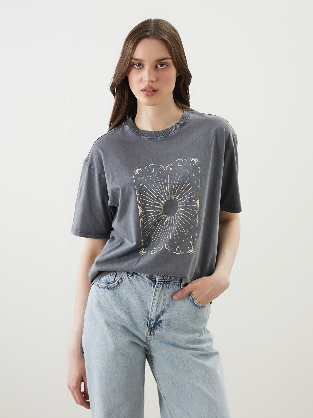 Crew Neck Printed Oversize Women's T-Shirt -S5GF16Z8-DC4