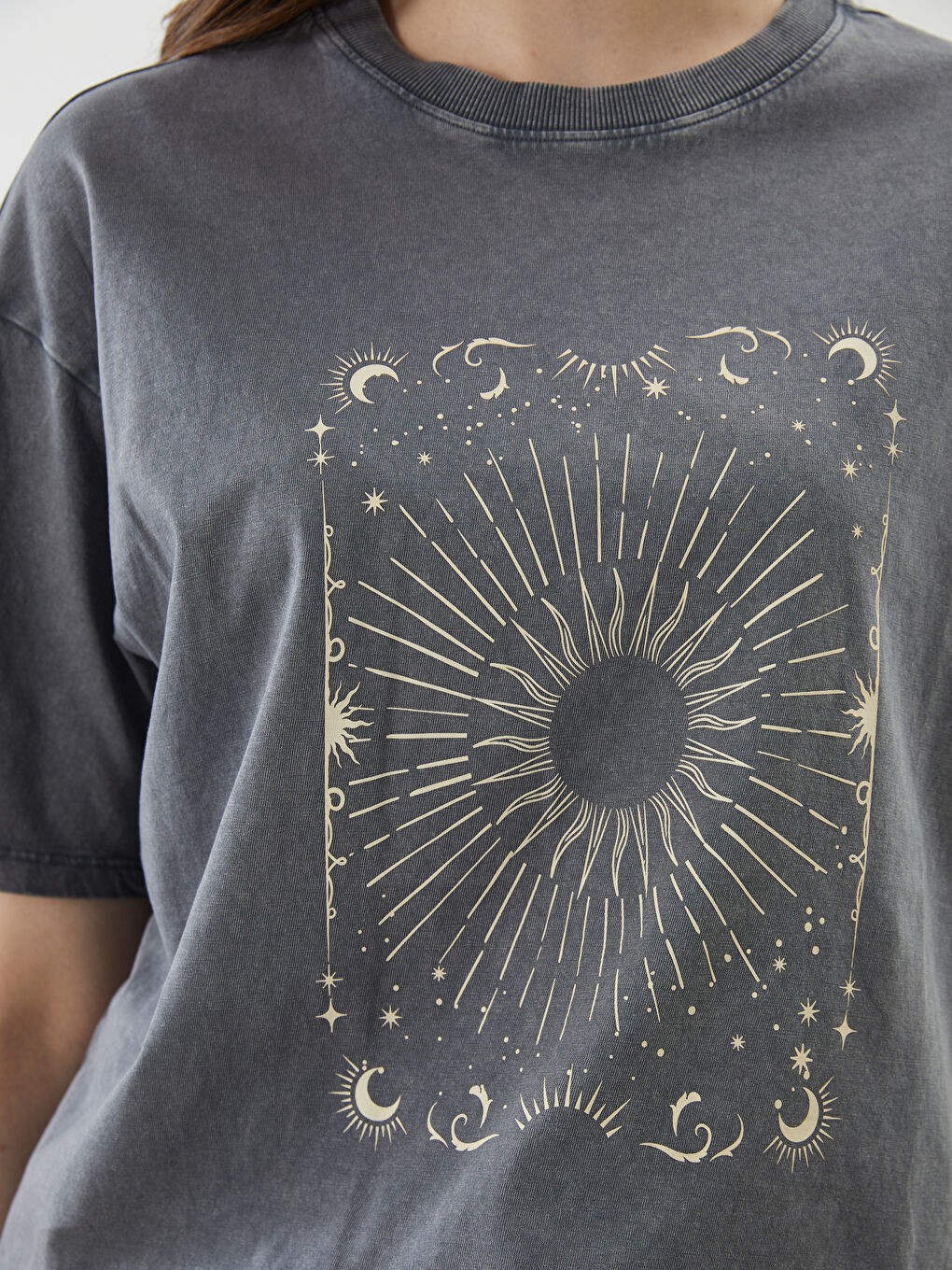 Crew Neck Printed Oversize Women's T-Shirt -S5GF16Z8-DC4