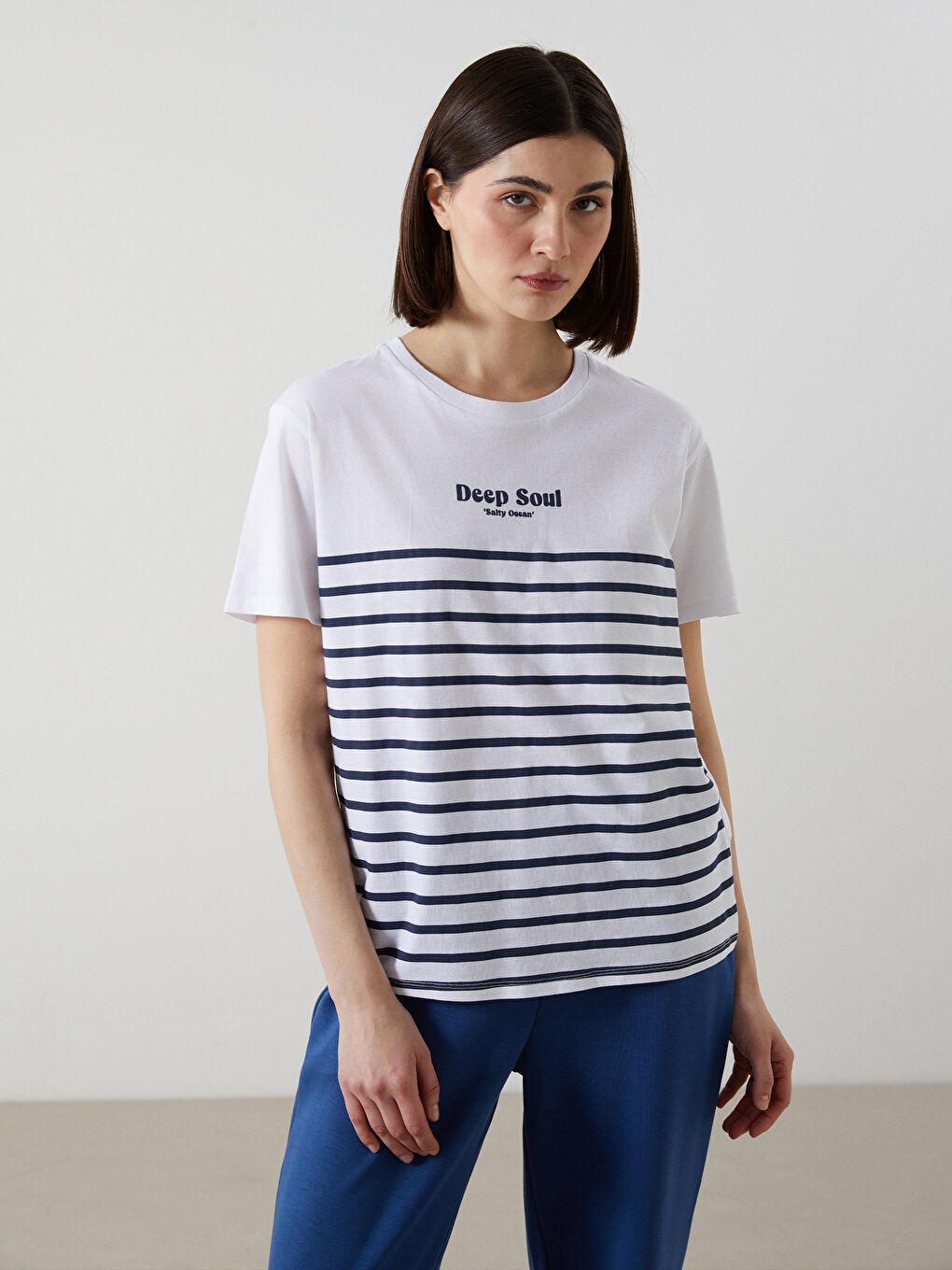 Crew Neck Striped Women's T-Shirt -S5GF27Z8-Q6K